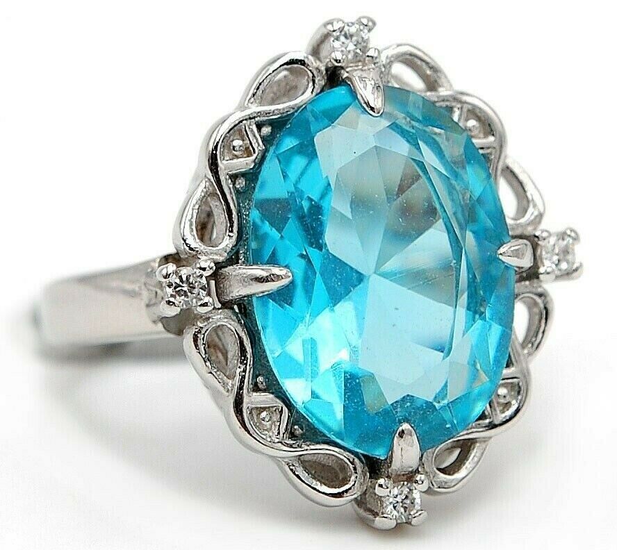 Flawless 6CT Aquamarine & Topaz 925 Solid Sterling Silver Ring Jewelry ...