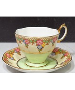 Royal Albert Pale Green Gold w Flowers  Tea Cup Saucer - $25.74