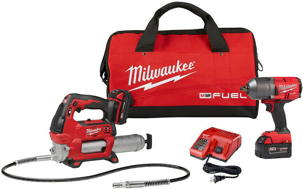 Milwaukee Impact Wrench Grease Gun Combo Kit Cordless Brushless (2Tool