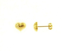 18K YELLOW GOLD EARRINGS ROUNDED SMALL HEART, SHINY, SMOOTH, 7mm, MADE IN ITALY image 1
