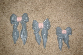 Homco 3 Blue and Pink Bows Wall Accent Set Home Interiors 7601 - $8.00