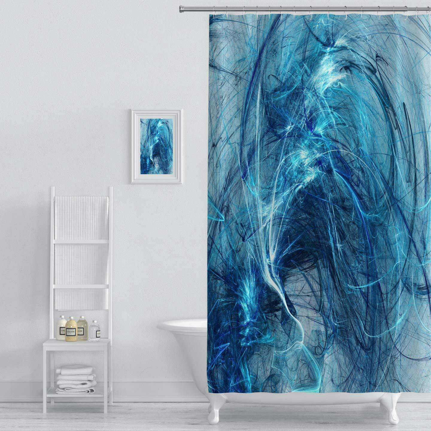 Blue Abstract Swirl Art Elegant Modern Fabric Shower Curtain Waterproof