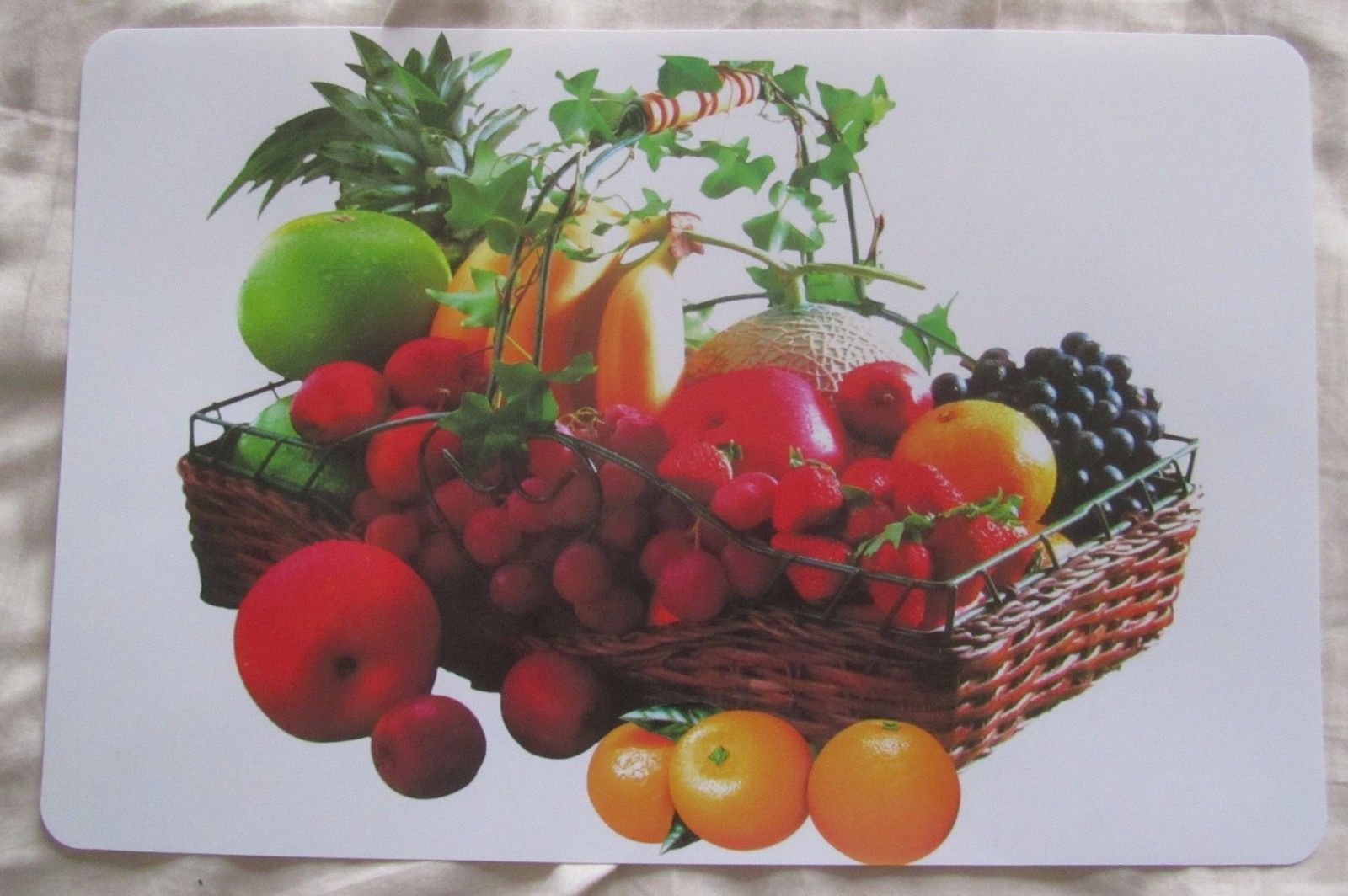 Primary image for 4pc Non Clear Thin Plastic Set: 2 PLACEMATS & 2 COASTERS,BASKET OF FRUITS,Mirtex