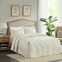Luxury 3pc Ivory Cream Quilted Split Corner Bedspread AND Decorative Shams - $119.99