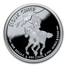 2020 1 oz Silver $1 Sioux Indian War Chief BU - $45.00