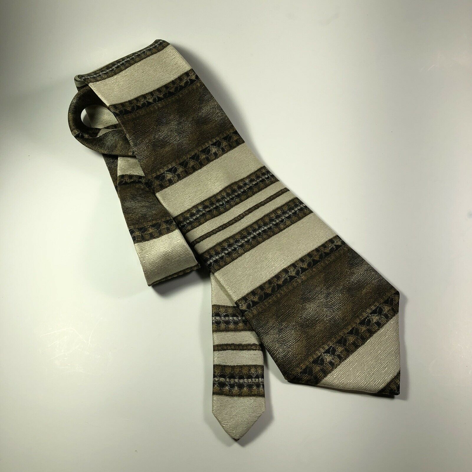 Primary image for Mulberry Neck Tie 100% Silk Hand Sewn In Italy Brown & Gold Stripe Made in USA