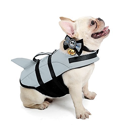 Kimol Small Dog Life Jacket Shark Dog Swimming Vest, Grey Safety Vests & Life Preservers