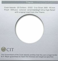 2022 Cook Islands $20 TITANIC 3 Oz Silver Ultra High-Relief Proof w/ Box & COA image 5
