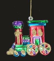 KURT S. ADLER  MULTI COLOR TOY TRAIN w/ GOLD GLITTER ACCENTS CHRISTMAS O... - $6.88