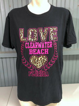 Love Clearwater Florida Leopard Heart Black Large T-Shirt - $13.75