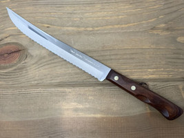 Vintage 9” Script EKCO FLINT Utility Knife Serrated Blade Stainless Steel USA - $31.14
