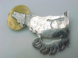 WOLF HOWLING AT THE MOON Sterling Vintage BROOCH PIN - VT Signed - Artisan made - $70.00