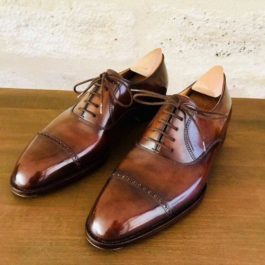 Handmade men's Cognac Leather Patina dress shoes, Custom men lace up ...