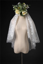 Elbow Length Wedding Bridal Veils Layer Moon Star Pattern Lace Tutu White Veils 