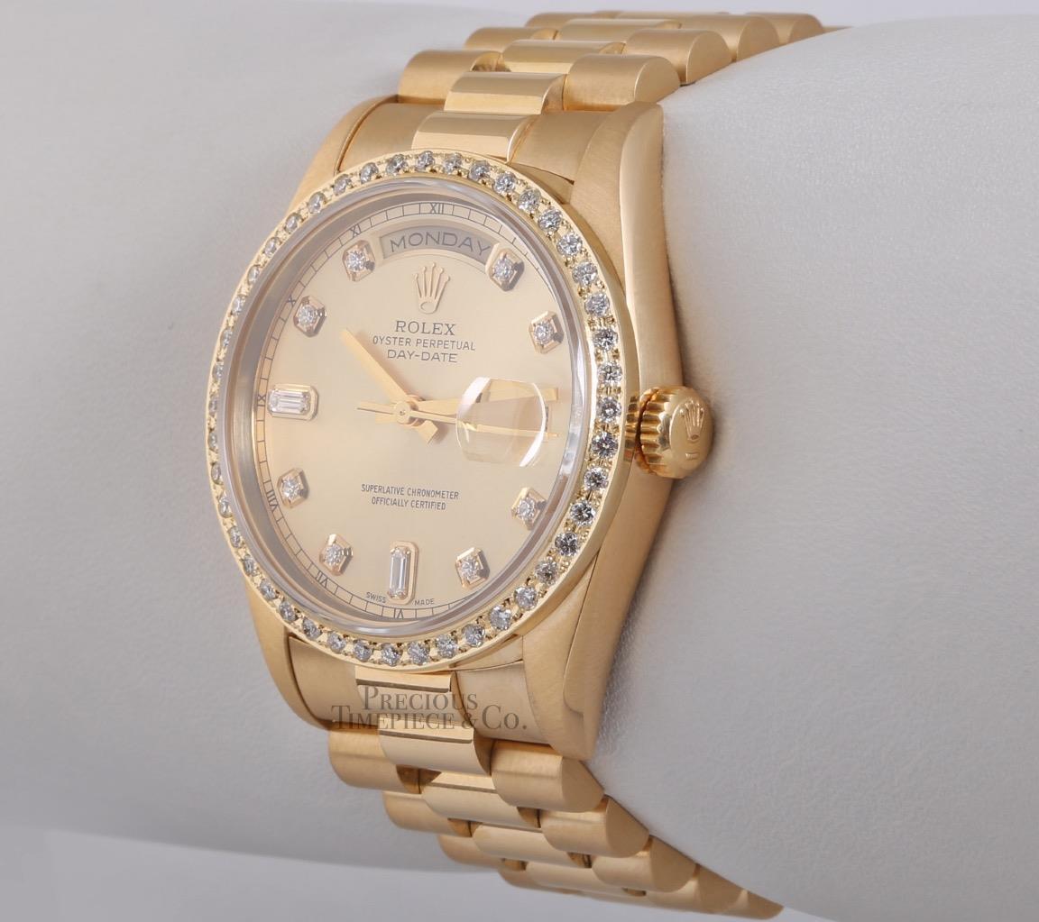 Rolex Day-Date President 18238-Double Quick-Champagne Diamond Dial ...