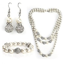 Timeless Faux Pearl & Crystal Set, 3-Strand Necklace, Earrings & Bracelet - $99.99