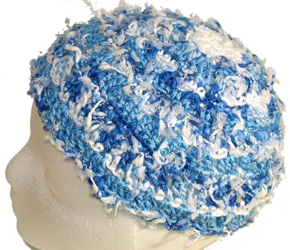 Primary image for Blue Crochet Beanie Hat with white dangles