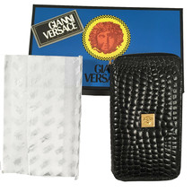 NEW IN BOX Vintage 90's Gianni Versace Faux Crocodile Large Zipper Wallet  Black - $429.99