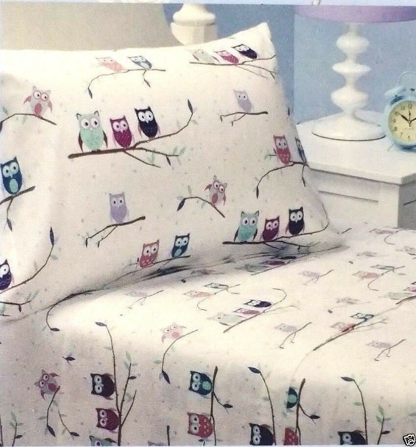 Twin Flannel Girls Hooty Owl Sheet Set 3pc 100% Cotton Soft - Bedding