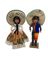 Vintage Mexican Plastic Couple Hand Painted face Souvenir Dolls 7 Inches - $23.65