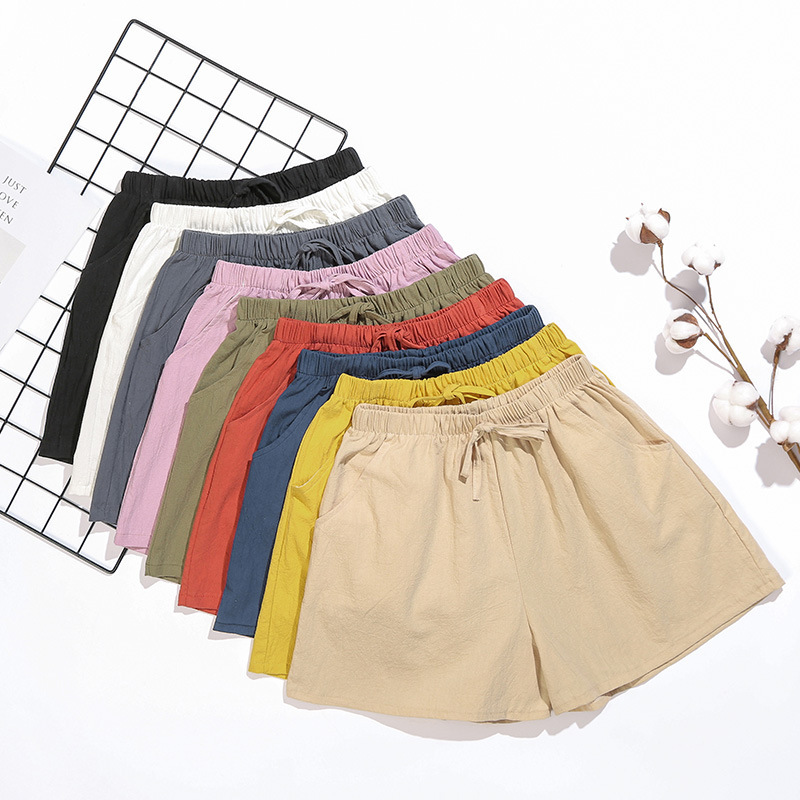 Summer new loose linen cotton and linen sports and leisure shorts women's wide-l