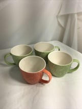 Starbucks Coffee Mug Cup Peach Coral Green pistachio Embossed Floral Flo... - $44.50