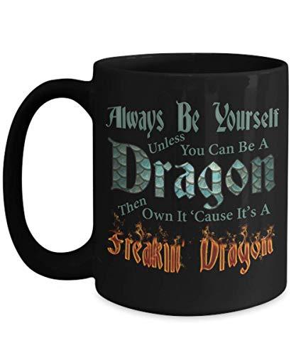 PixiDoodle Fire Dragon Coffee Mug - Dragon Scales Self Love (15 oz, Black)