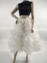 Ivory White Puffy Tulle Skirt Horse Hair Elastic Waist Knee Length Layered Skirt