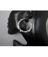Bamboo Hoop Earrings, Textured Silver Earrings, Women Lightweight Earrin... - $36.00+