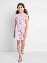 New Gap Kids Girls Cross Back Pink Vacation Print Cap Sleeve Cotton Dress 6 7 8 - $19.99