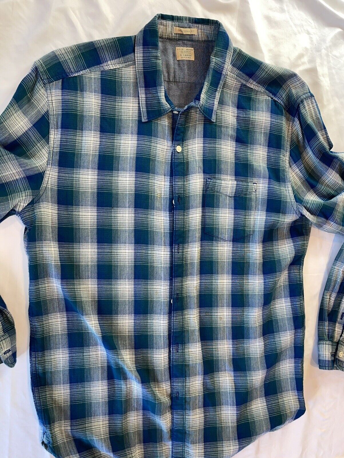 Lucky Brand Men's Size XL Blue Plaid California Fit Casual Flannel Button Shirt