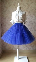 Royal Blue Midi Tulle Skirt Blue High Waist Ballerina Skirt Petticoats Plus Size image 1