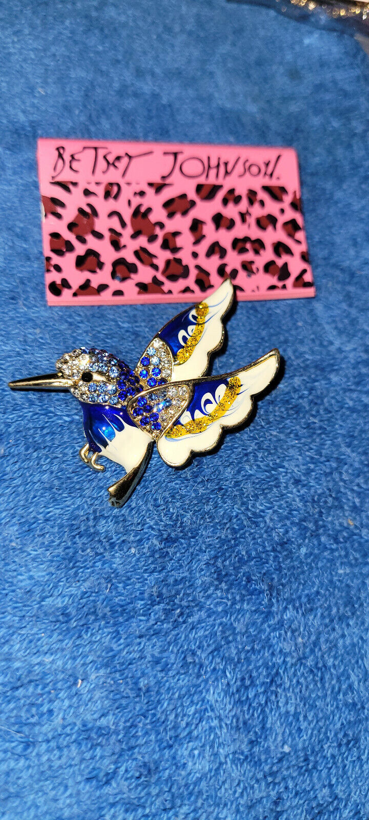 Primary image for New Betsey Johnson Brooch Hummingbird Blue Pretty Collectible Decorative Shiny