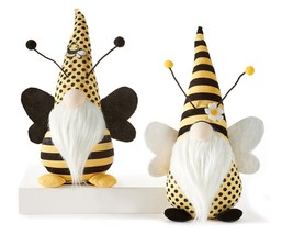 Bee Plush Gnomes Figurines 14" High Set of 2 Yellow with Antennae Wings Beard