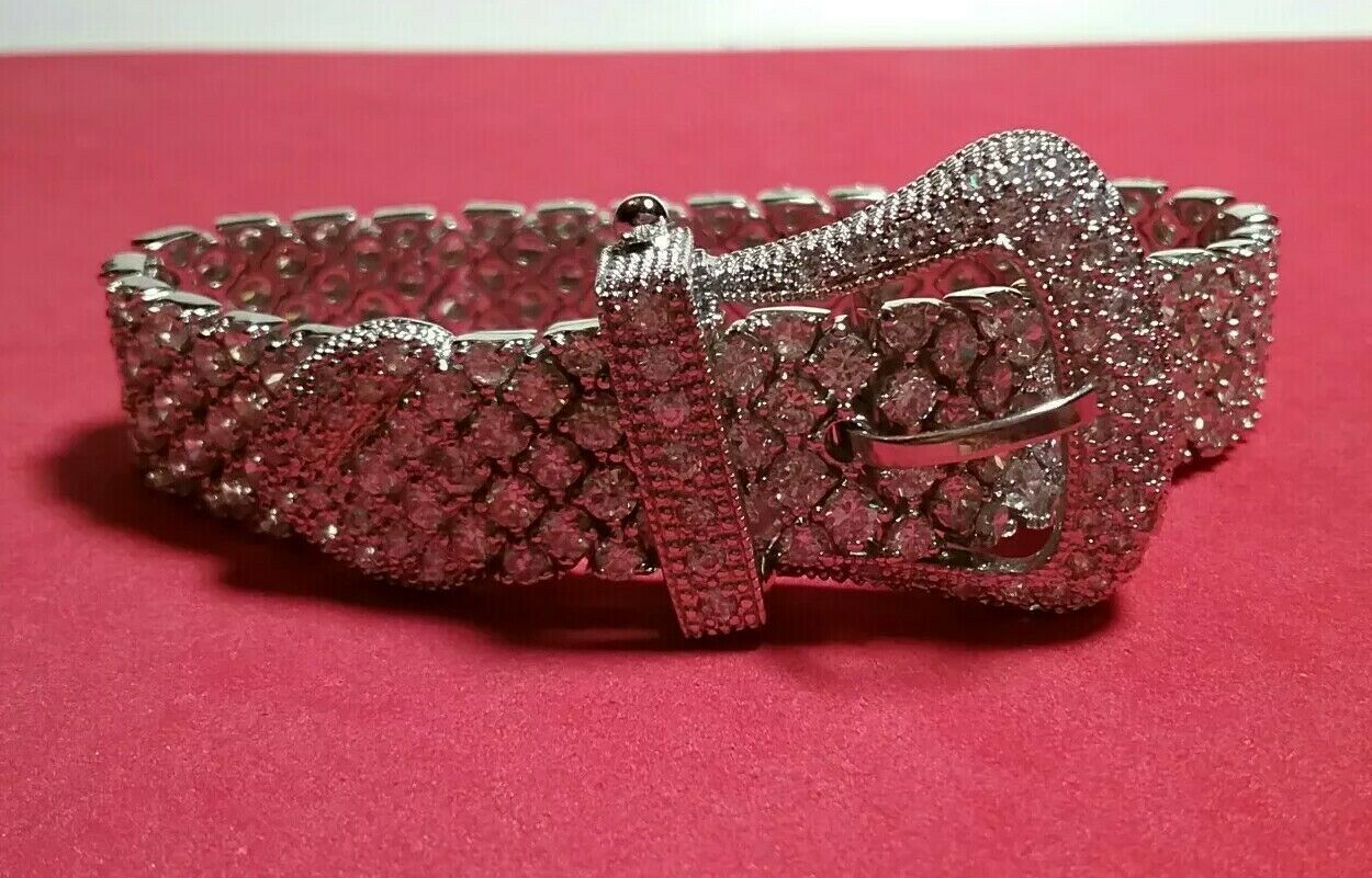 ESTATE JEWELRY CHARLES WINSTON STERLING SILVER CLEAR CZ BELT BUCKLE ...