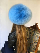 Arctric Fox Fur Hat Saga Furs Fox Full Beret Hat Light Blue Fur Hat image 2