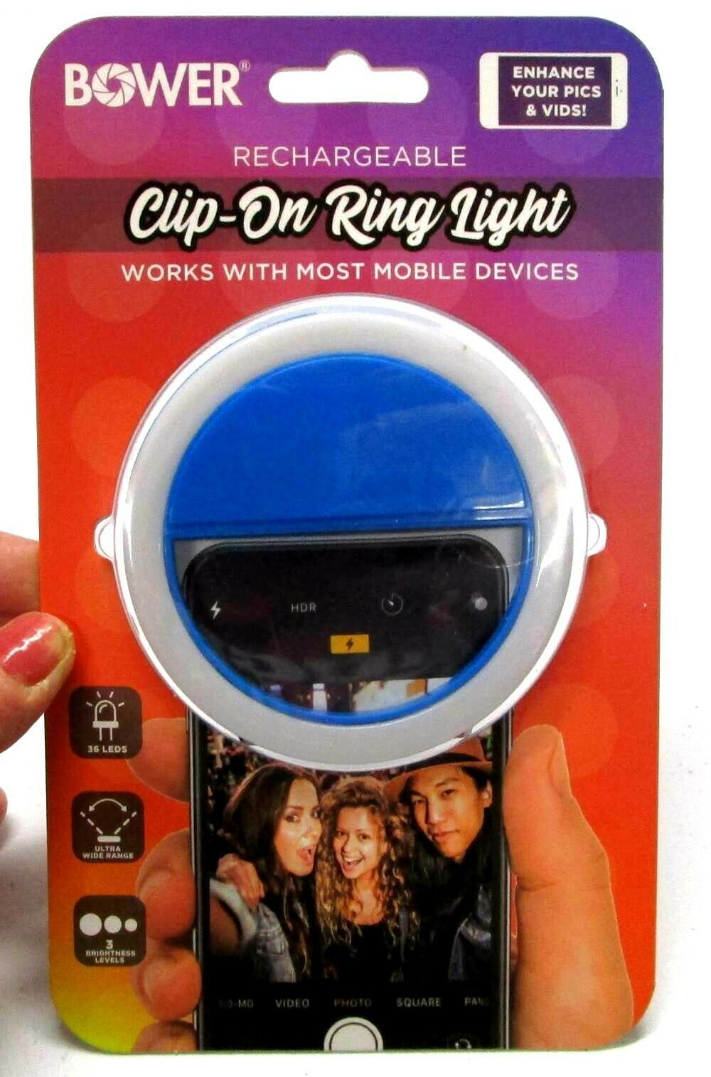 Mobile Bower Rechargeable Clip-On Ring Light 36 LEDs with 3 Brightness Levels