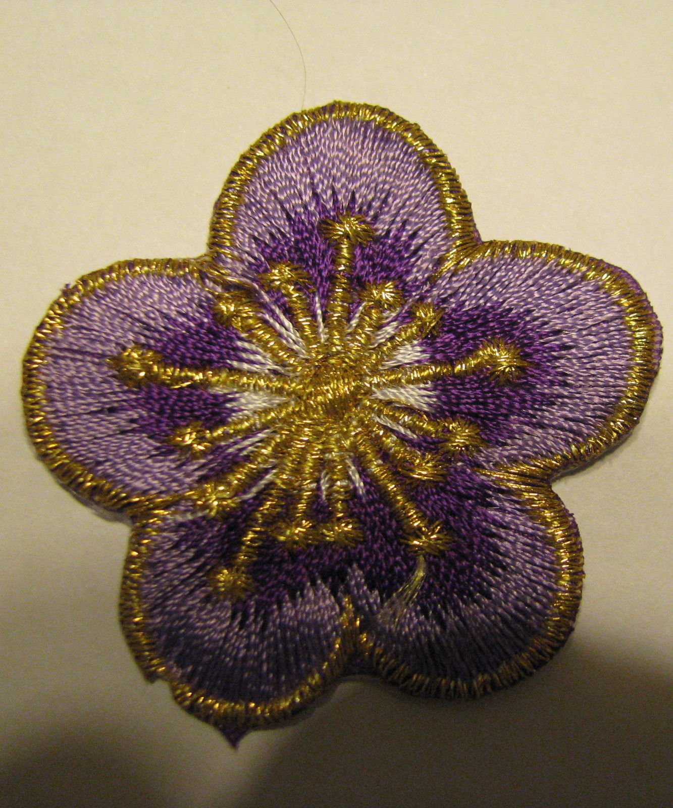 Iron On Patch emblem PURPLE Gold trim Flower - Patches