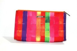 Clinique Striped Green Red  Cosmetic Travel Purse Makeup Pouch Bag Lined Zipper - $8.99