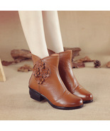 New Casual Retro Ethnic Style Genuine Leather Flower  Women&#39;s Boots Autu... - $56.85
