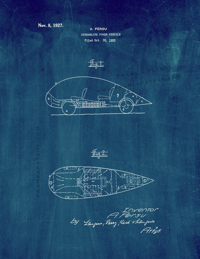 Streamline Power Vehicle Patent Print - Midnight Blue
