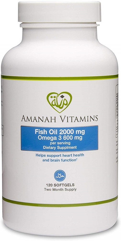 AMANAH VITAMINS Omega 3 Fish Oil 2000 mg - Halal Vitamins - 120 (1 - Bottle)