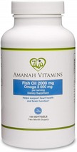 AMANAH VITAMINS Omega 3 Fish Oil 2000 mg - Halal Vitamins - 120 (1 - Bottle) - $48.13