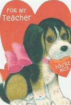 Vintage Valentine Card Beagle Dog in Pink Bow for Teacher Hallmark 1960's - $6.92