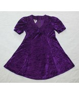 Vintage 1990s Racing Ribbons Girls Size 12 Purple Velour Dress Short Sleeve - $12.82