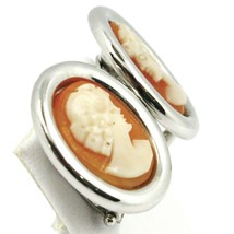 SOLID 18K WHITE GOLD CAMEO EARRINGS, WITH CLIPS, MADE IN ITALY image 2