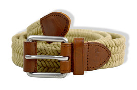 Polo Ralph Lauren Mens Beige Leather Tab Big Woven Belt, Sz S Small 8495-4 - $58.91