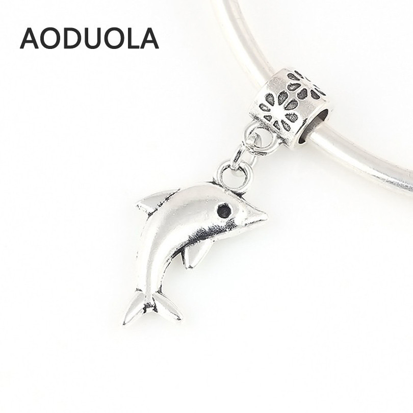 Charms 10 Pcs a Lot Silver Dolphin Pendant Big Hole Fits Pandora Bracelet Beads