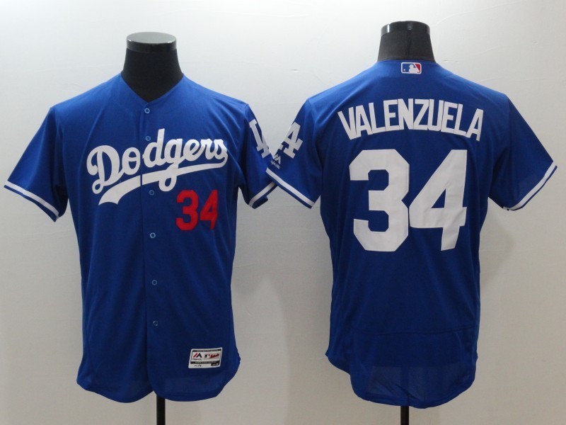 Men's Los Angeles Dodgers 34 Fernando Valenzuela Jersey Flexbase