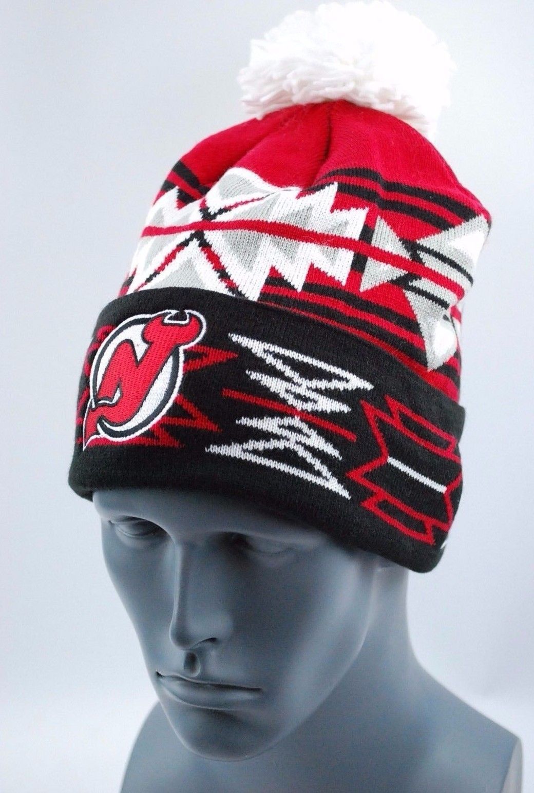 New Jersey Devils Mitchell & Ness NHL Geotech Pom Knit Hockey Hat